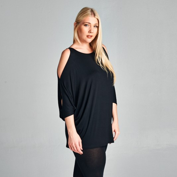 1 1X LEFT Plus Size Cold Shoulder Back Tie Top - Picture 4 of 6